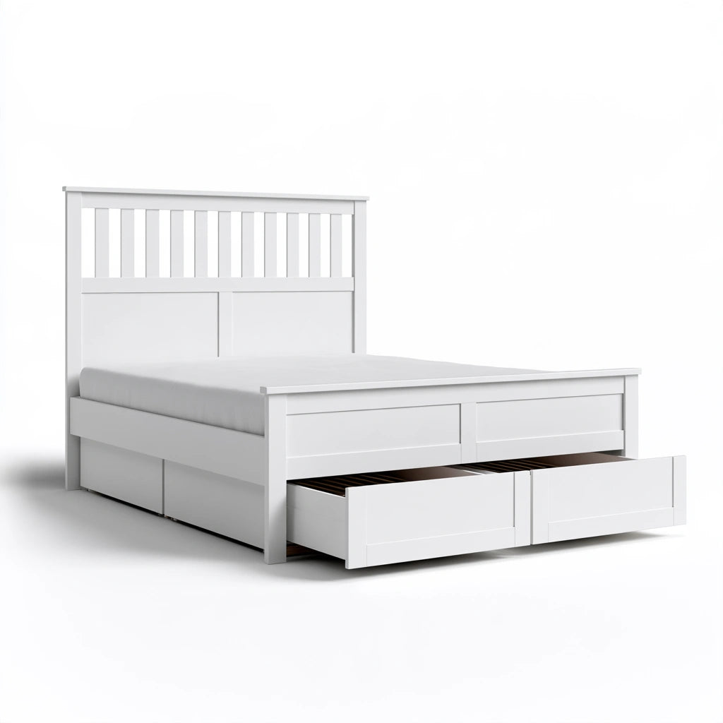 Cadre de lit avec tête de lit en bois, coloris blanc