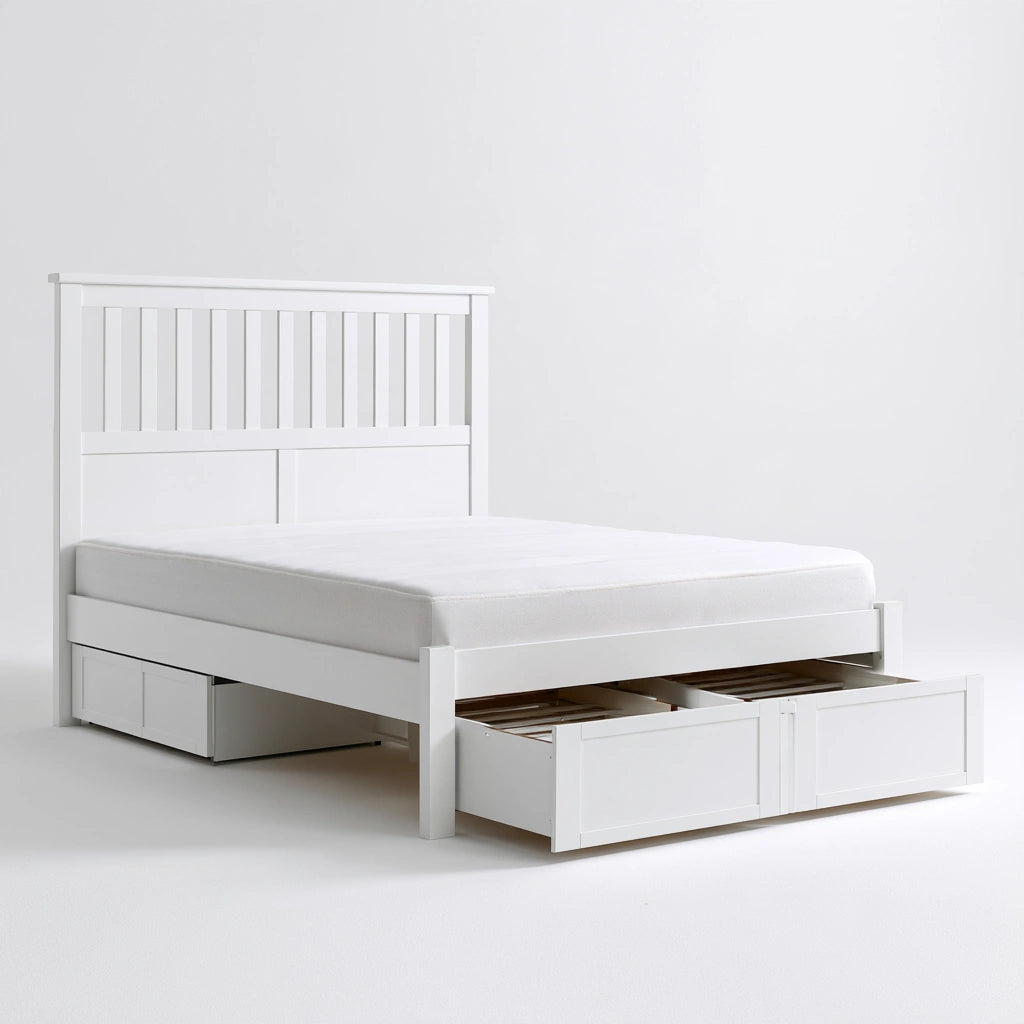 Cadre de lit avec tête de lit en bois, coloris blanc
