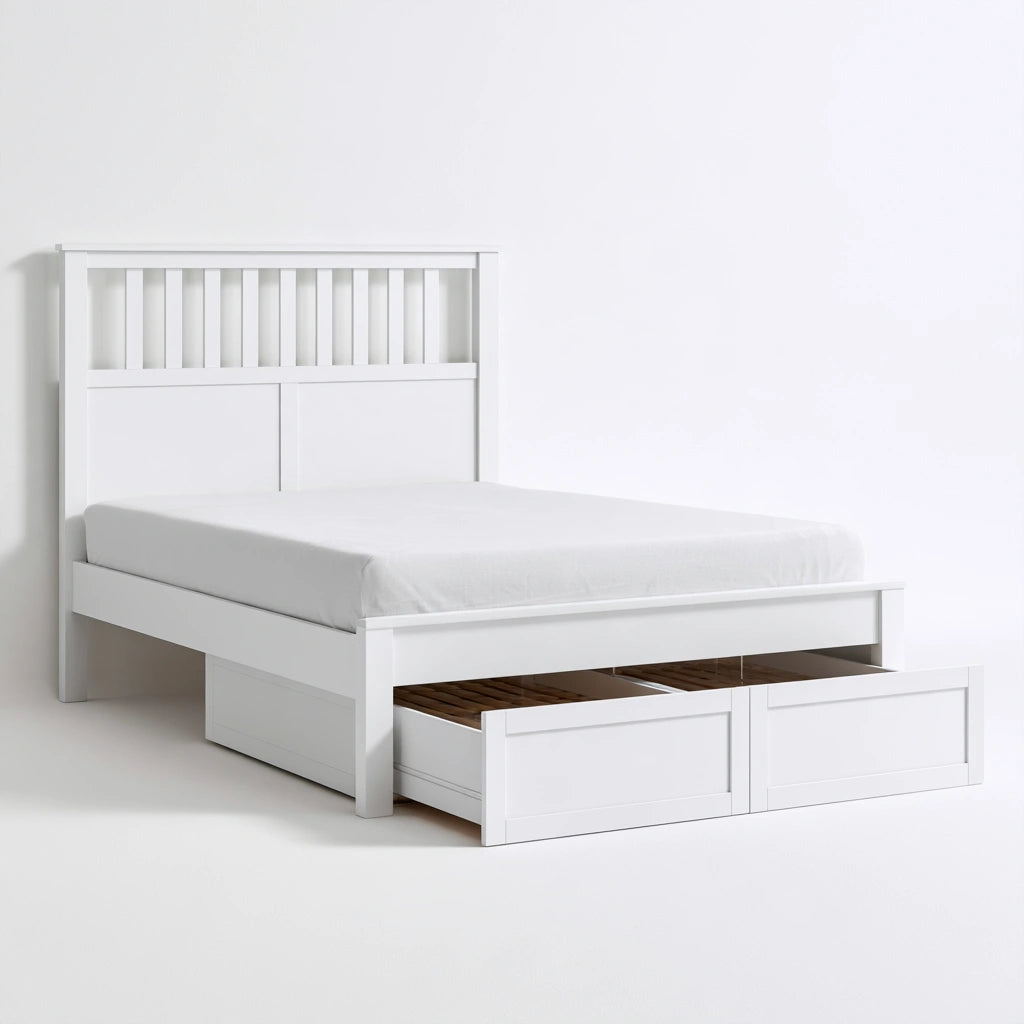 Cadre de lit avec tête de lit en bois, coloris blanc