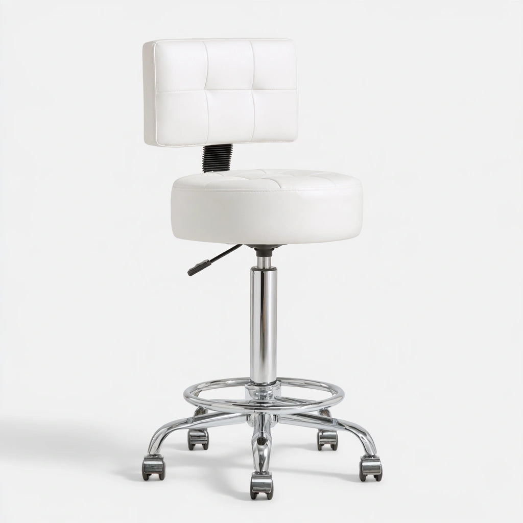 Tabouret pivotant sur roulettes aux lignes épurées, coloris blanc