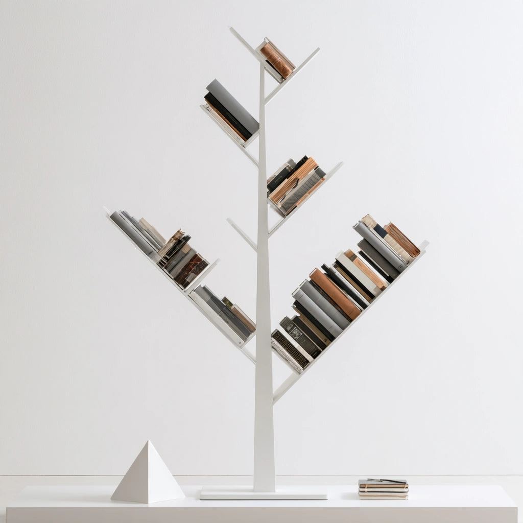 Bibliothèque arbre aux lignes épurées, coloris blanc