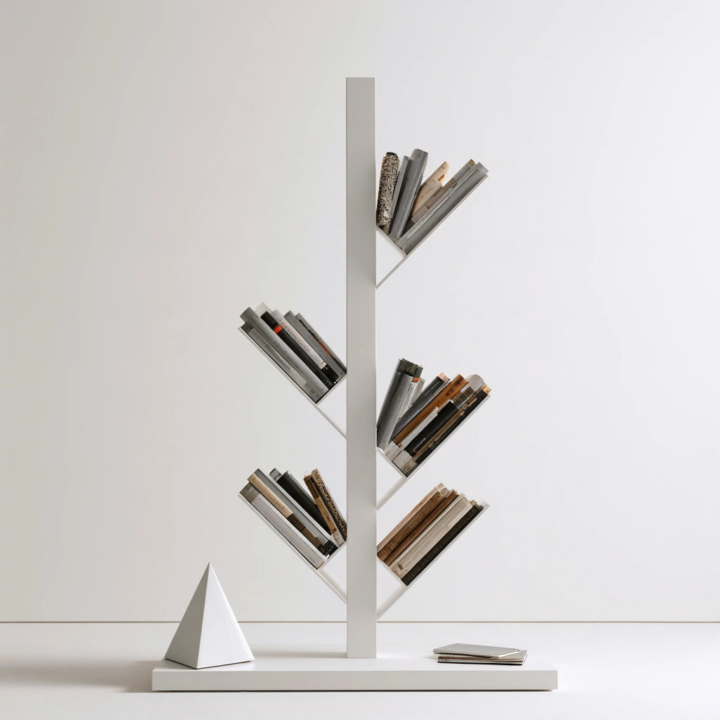 Bibliothèque arbre aux lignes épurées, coloris blanc