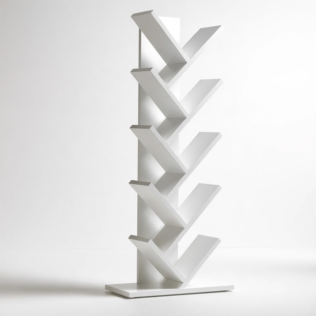 Bibliothèque arbre aux lignes épurées, coloris blanc