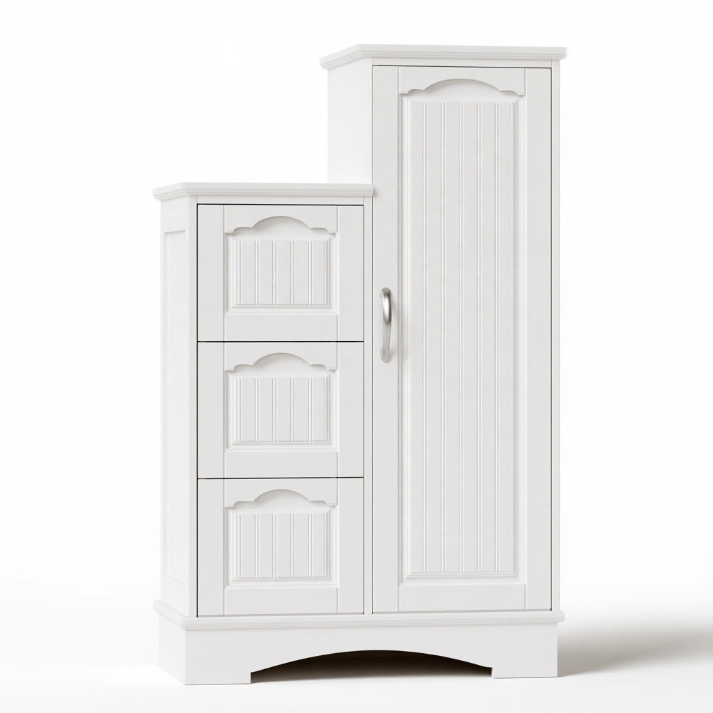 Meuble de rangement en bois à trois tiroirs, coloris blanc